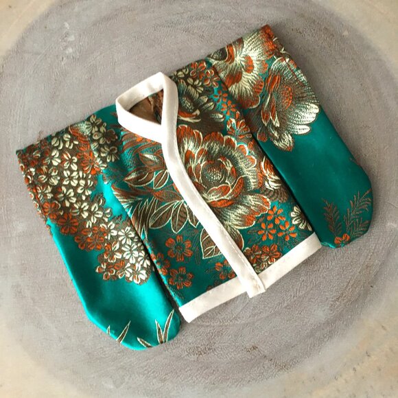 Handmade Green Floral Silk Jacquard Kimono Doll Clothing - Picture 2 of 7